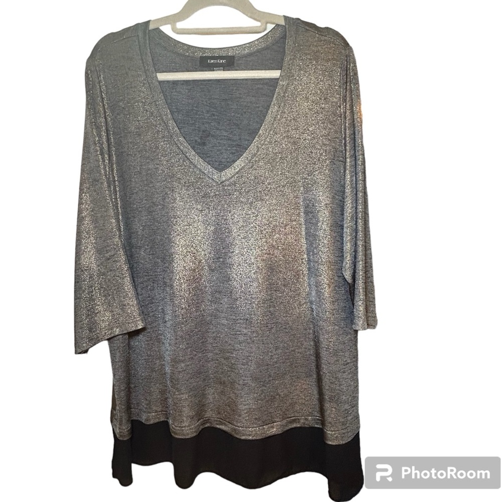 Karen Kane Bronze & Black V-Neck 3/4 Sleeve Chiffon Trim Travel Tee Size 3X